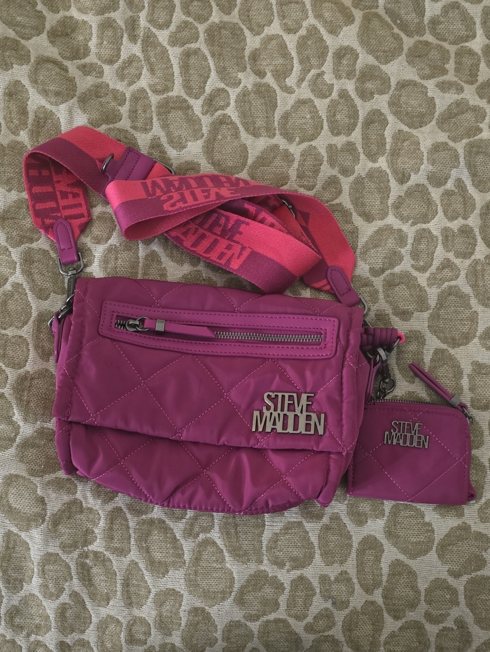 Steve Madden Quilted Crossbody Bag in Magenta with Detachable Coin Pouch